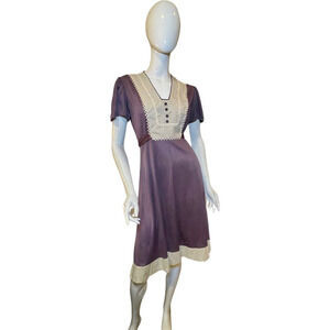 Vintage 1970s Crochet Plaid Short Sleeve Purple Dress